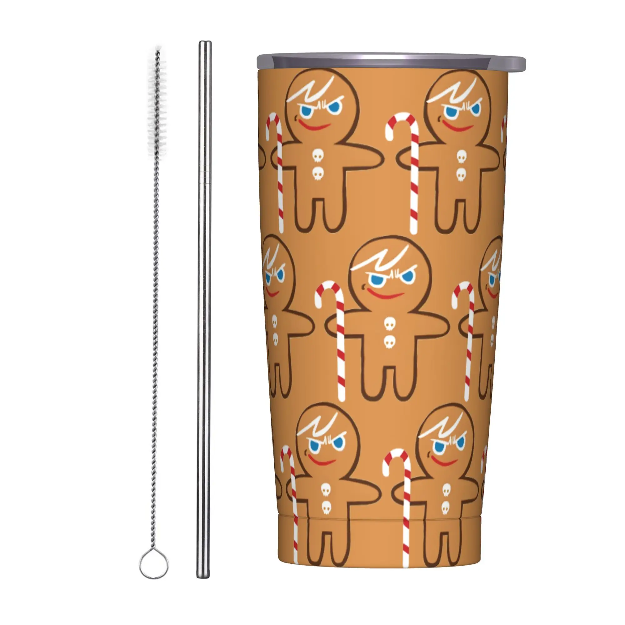Gingerbrave  Tumbler Vacuum Insulated Cookies Runs Kingdoms Thermal Cup with Lid Straw Double Wall Mug Water Bottle, 20oz