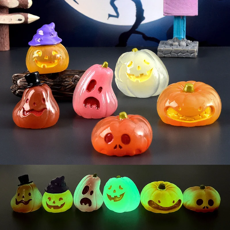 6Pcs, Luminous, Halloween, Pumpkin, Ghost, Refrigerator Deco Stickers. DIY, Micro Landscape Decoration, Photo Frame Decoration