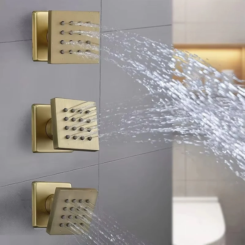Système combiné de salle de bains avec bobine en laiton pour appartement, ensemble de robinets de douche intérieure thermostatiques en or brossé