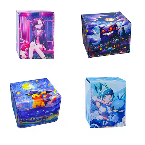 Anime Game Pokemon PTCG Card Leather Storage Deck Box PU Material Pikachu Gengar Greninja Marnie Hobby Collection Gifts Toys