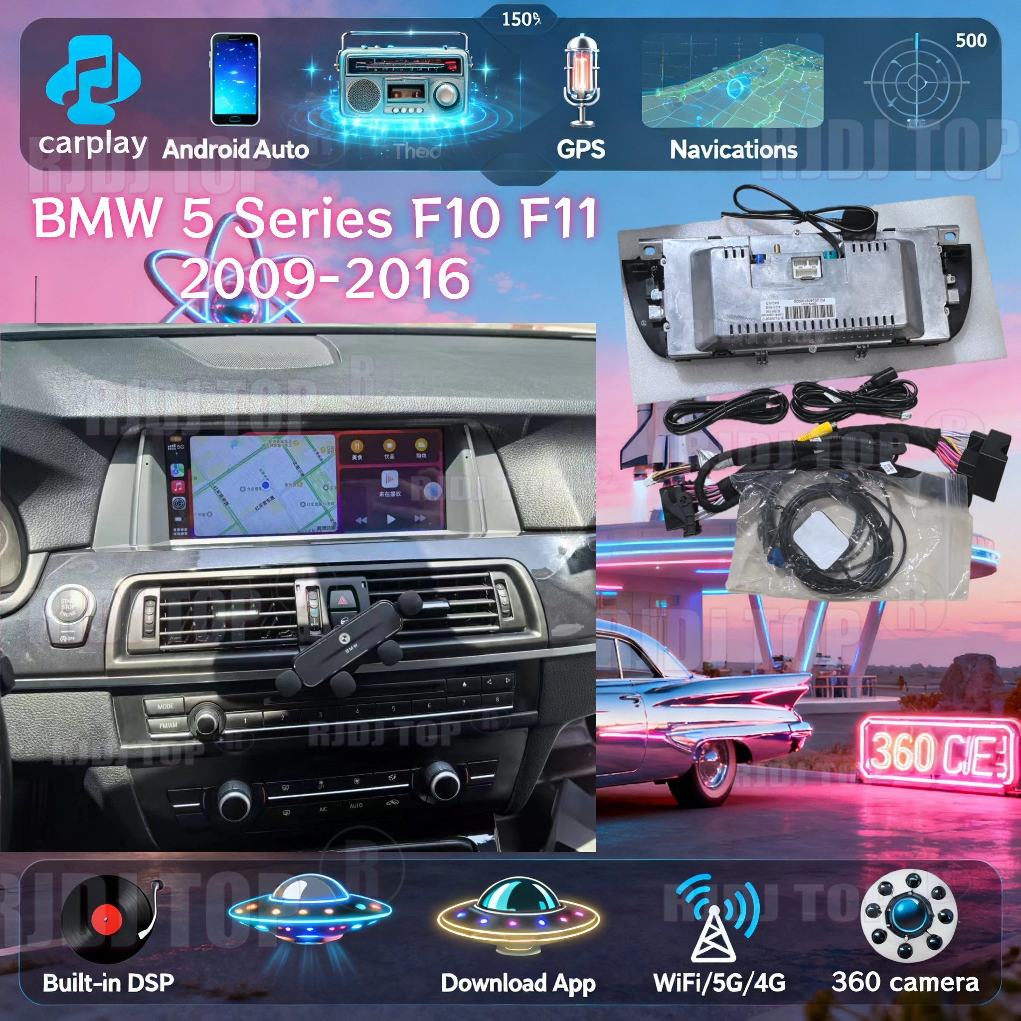 

10.25'' Android14 For BMW 5 Series F10 F11 2009-2016 Car GPS Navigation Auto Radio Stereo Video Multimedia Player Carplay Audio