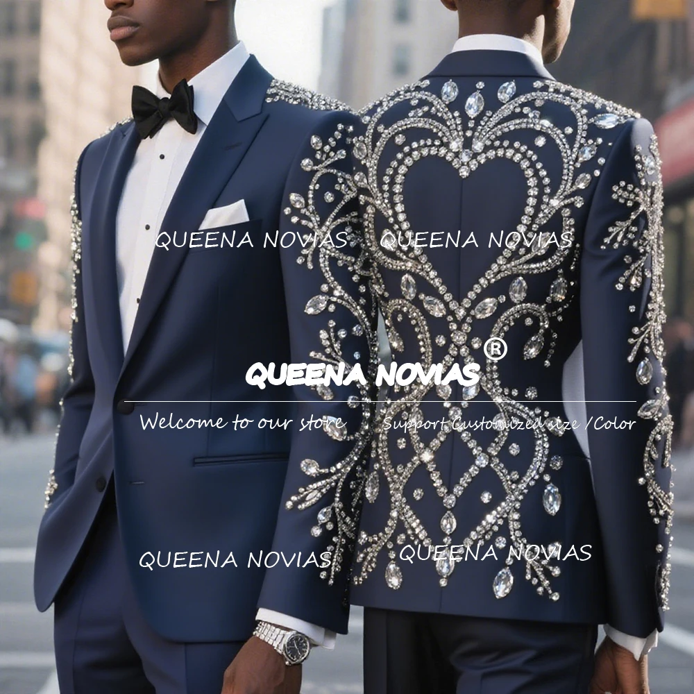 

Metallic Jewelry Stones Suit Men 2 Pieces Costumes Hommes Customized Beaded Groom Wedding Tuxedos Male Fashion Prom Blazer 2026
