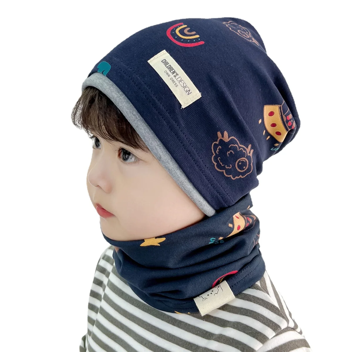 New Good Cotton Baby Hat Scarf Panda Spacecraft Autumn Winter Hat for Boys Warm Children Beanies Baby Neck Scarf Kids Skull Cap