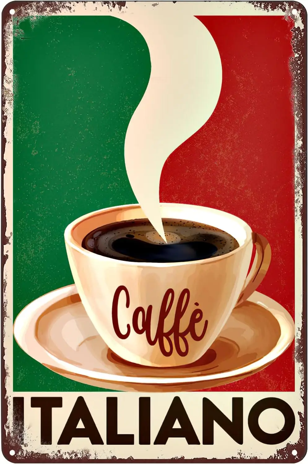 Vintage Metal Signs Italian Coffee Tin Sign Italiano Caffe Italy Flag Background Poster Wall Art Decor Plaque for Home Kitchen B