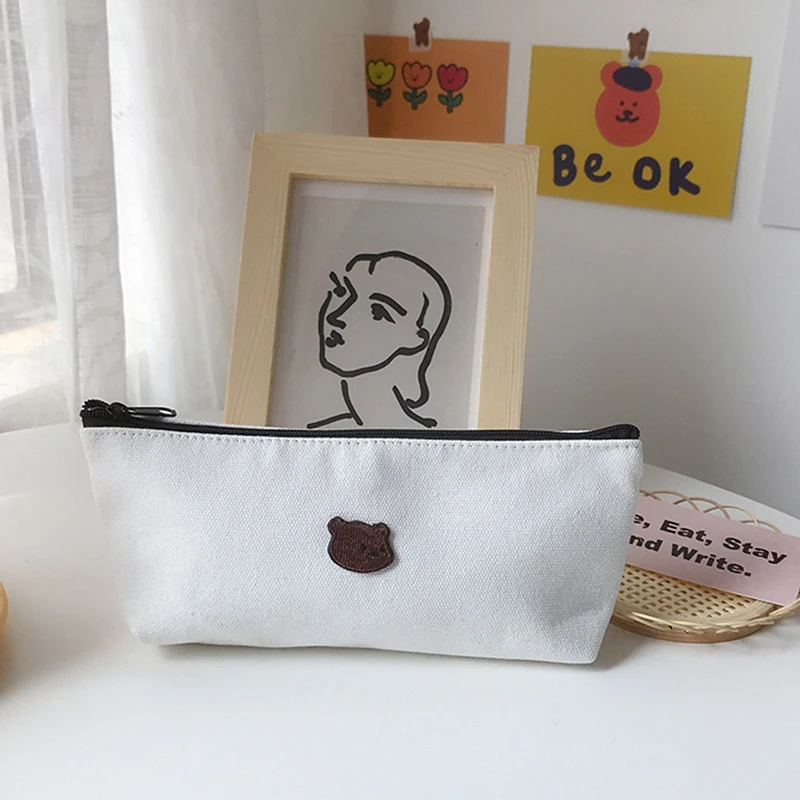 1pc Kawaii Pencil Case Bear Canvas Pencil Box Pencilcase Pencil Bag School Supplies Stationery