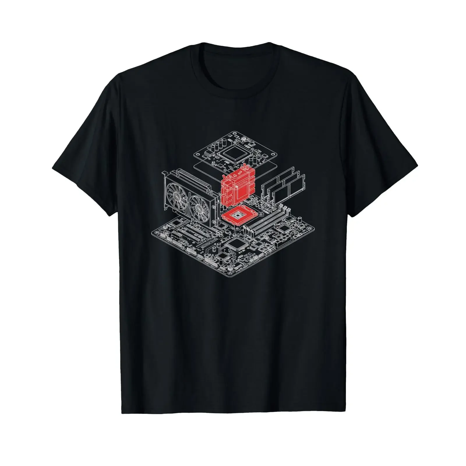 T-shirt vintage délavé pour gamer, ingénieur, technicien, artiste, avec diagramme détaillé de carte mère PC, polyvalent, décontracté, élégant, doux et tendance