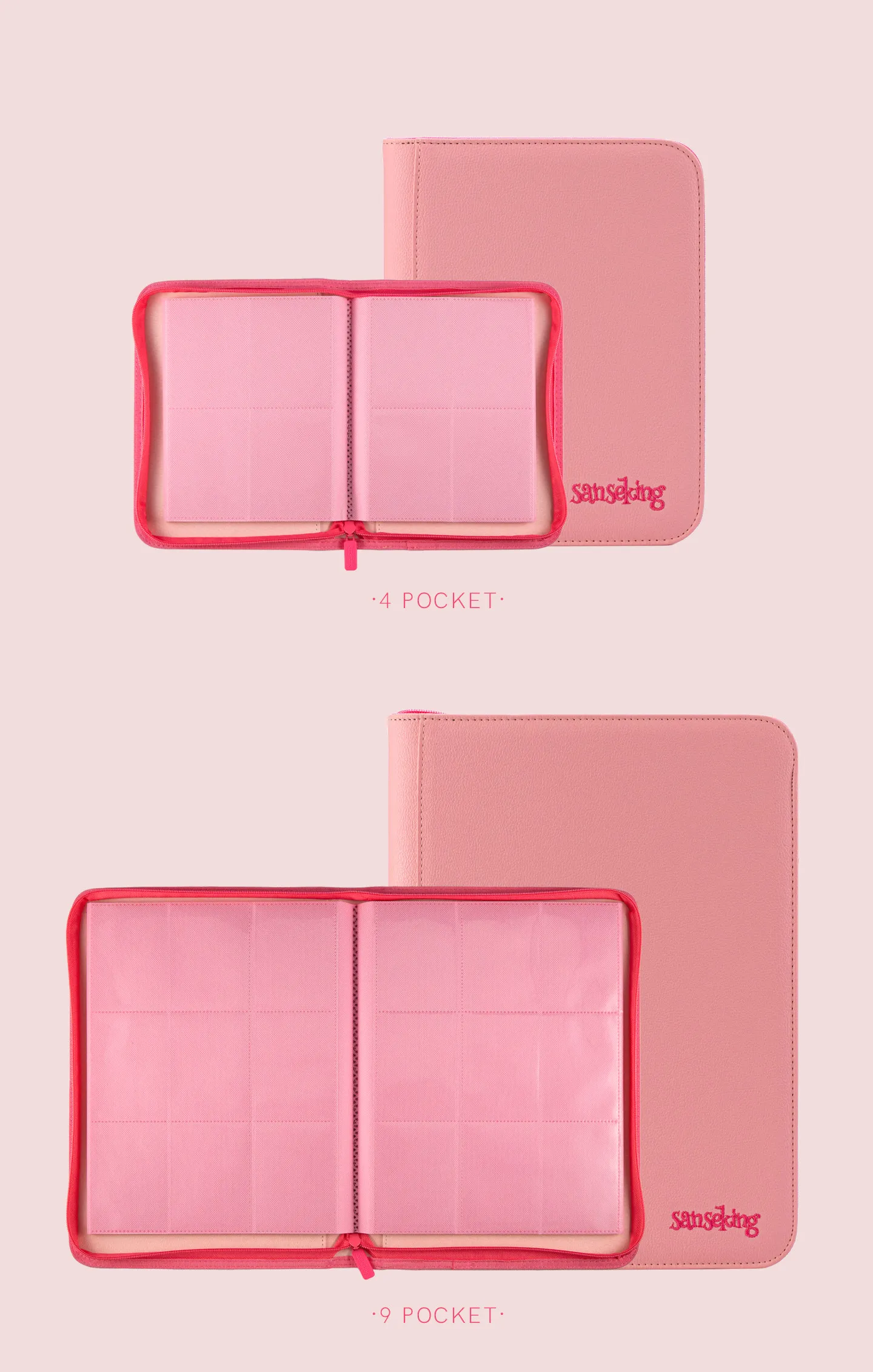 For PTCG Premium Zipper 4 9 12 Pocket PU Card Binder Aesthetic Pink White Album Trading Card Collection Fan Photo Storage Folder
