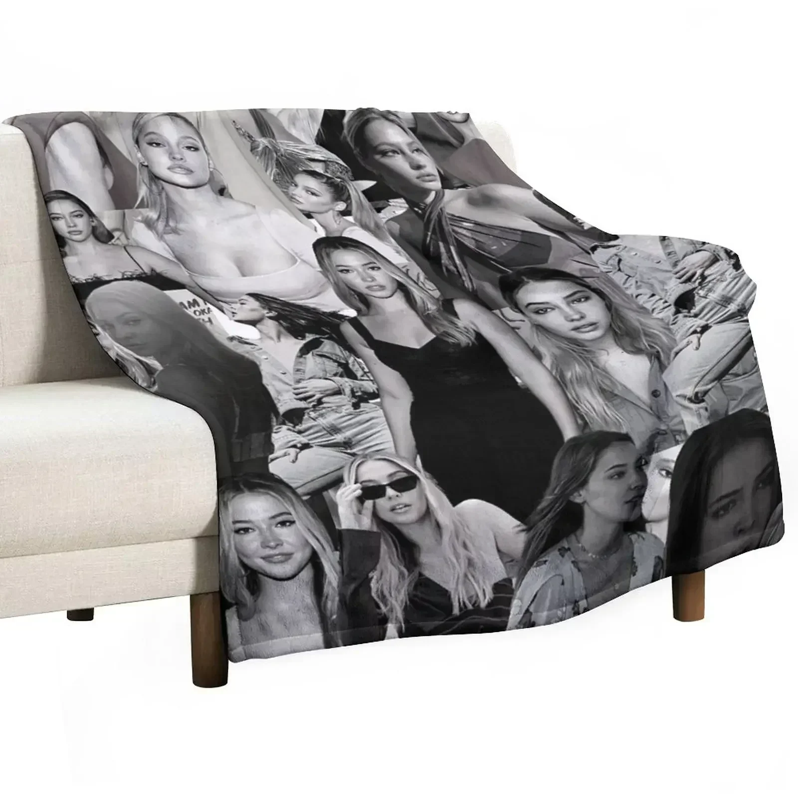 Madelyn Cline Super Fine Black and White Aesthetic Collage - 2 Throw Blanket Plush Sofa Throw Blankets