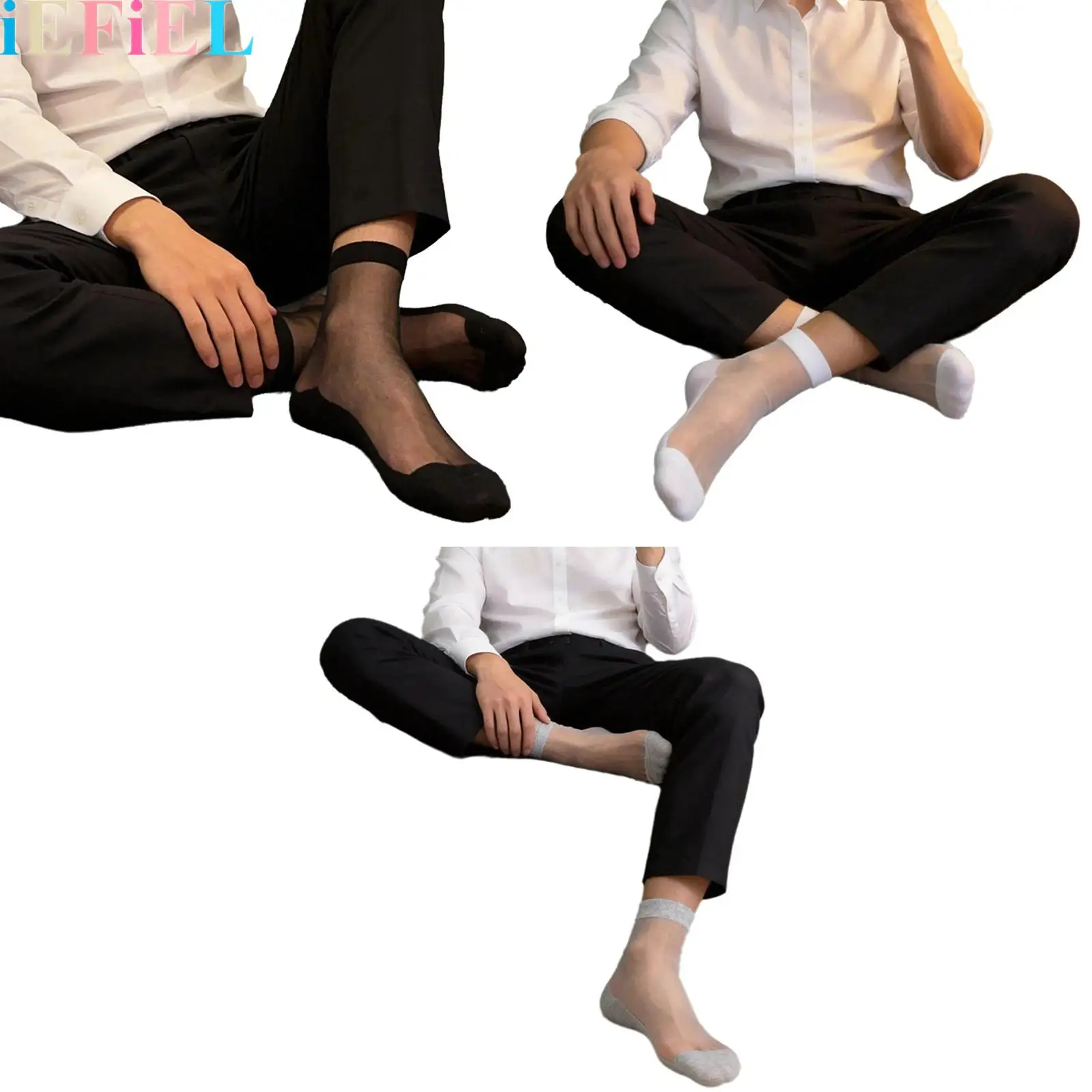 

3 Pairs Men Thin Sheer Transparent Business Socks Sweat-absorbing Breathable Mid-calf Socks for Formal Wear Suit