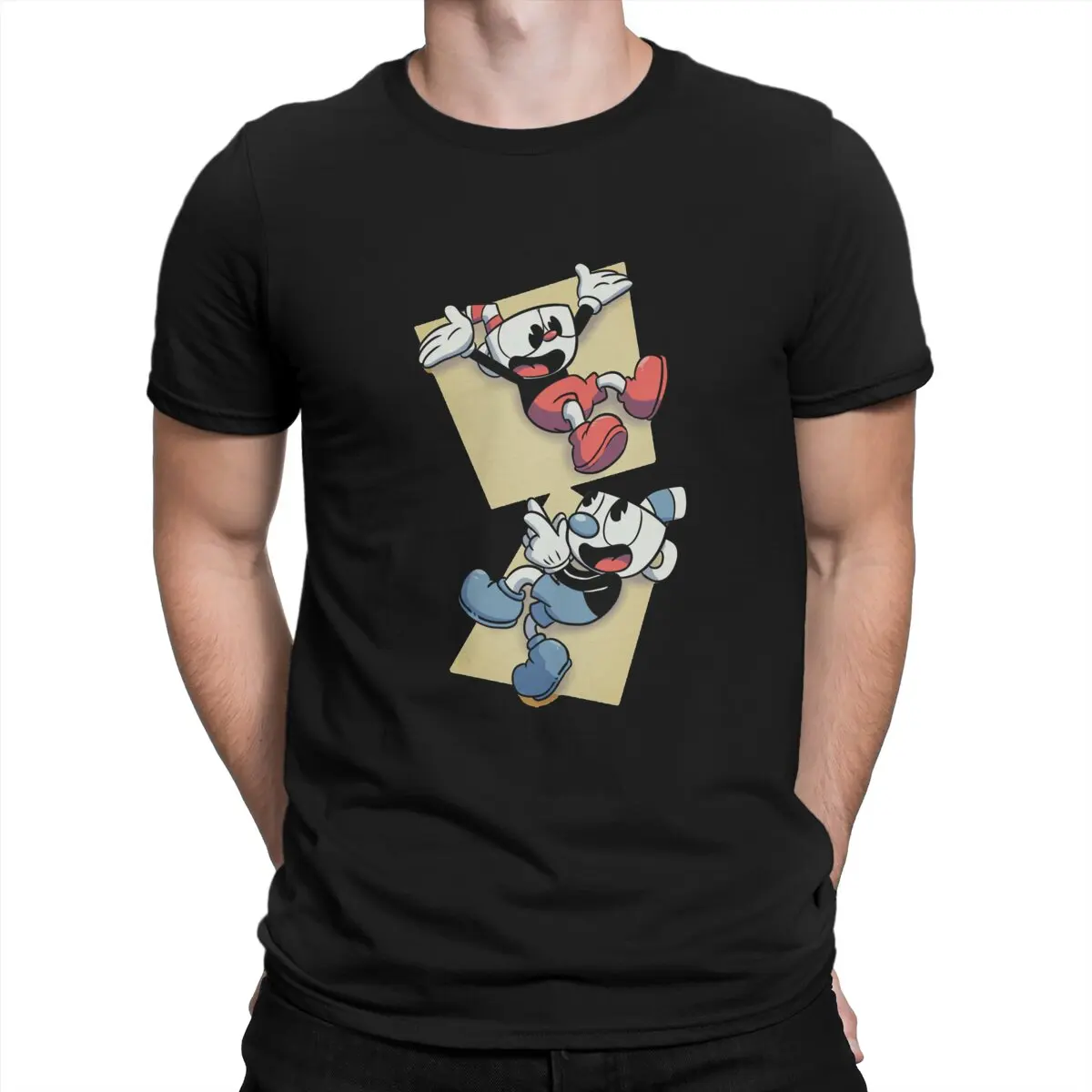 Men Cupphead T Shirts Cuphead Tops Vintage Short Sleeve Crew Neck Tee Shirt Graphic T-Shirts