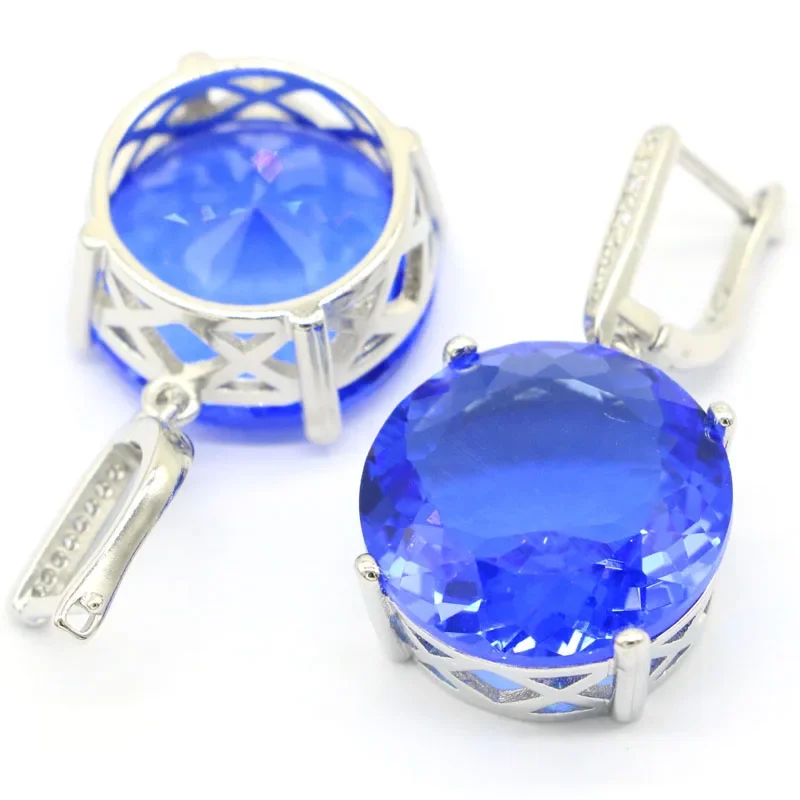 18g Customized 925 SOLID STERLING SILVER Earrings Big Gemstone Spessartine Garnet Pink Kunzite Violet Tanzanite London Blue Ladi