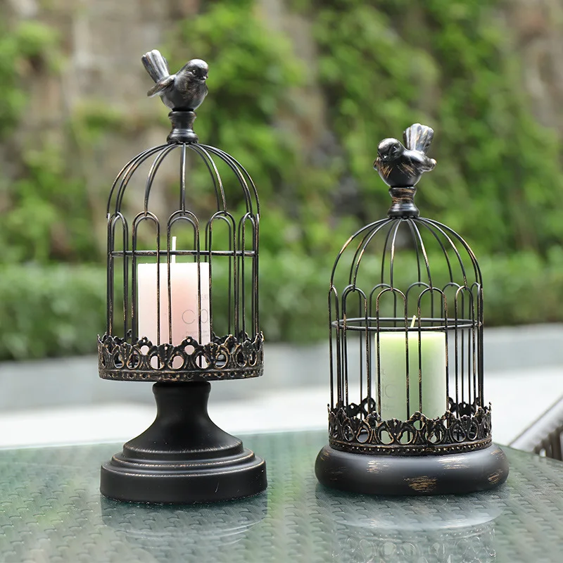 Retro Metal Candle Holder Iron Bird Cage Candlestick Ornaments Romantic Candlelight Dinner Props Wedding Decoration