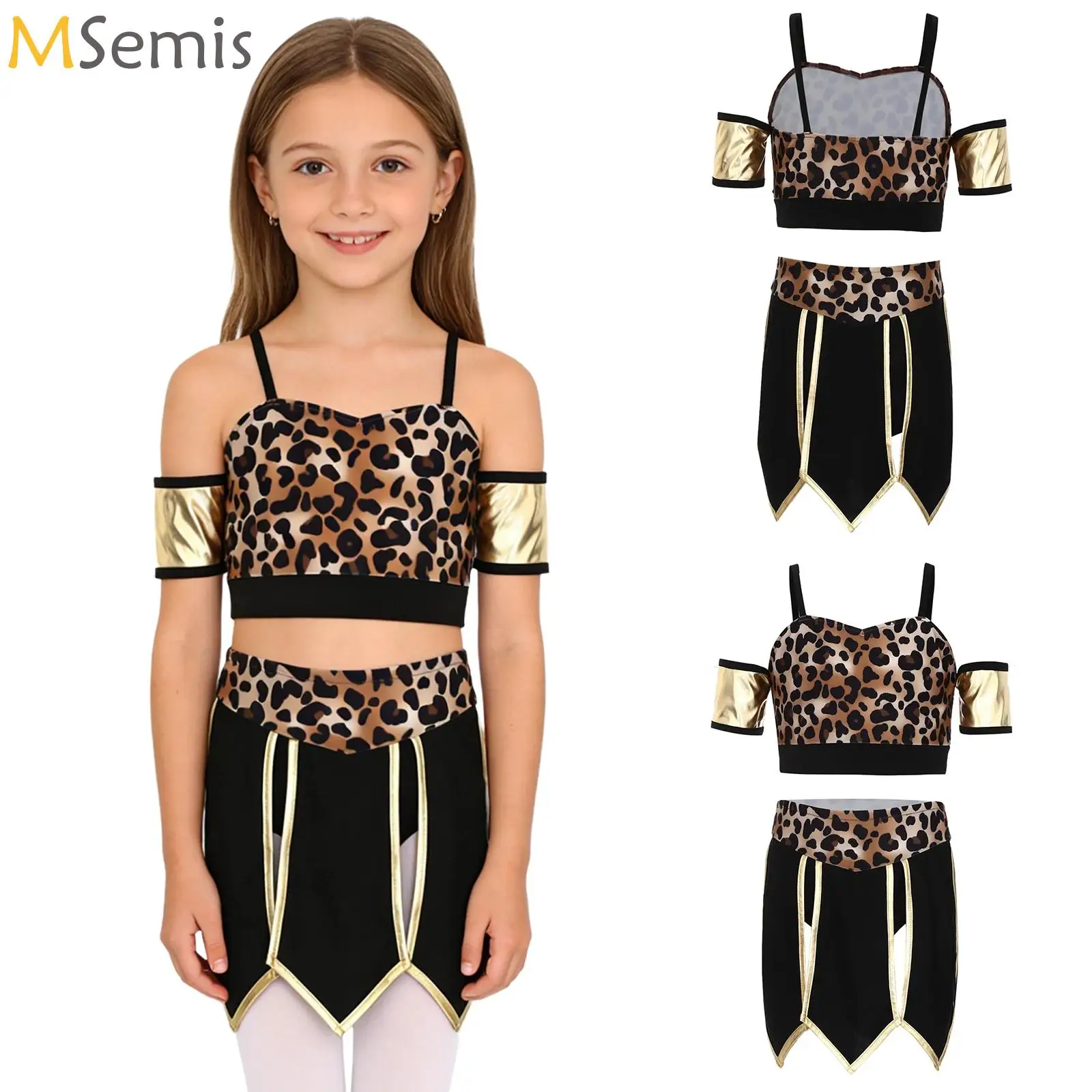 

Girls Cave Native America Princess Costume Caveman Primitive Tribal Dress Up Print Tank Top+Skirt Set Halloween Wildman Outfits