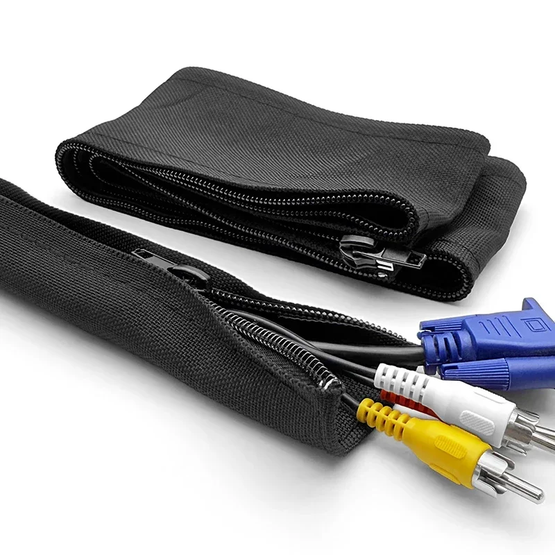 Schwarze 16–100 mm Anti-Tangle-Reißverschluss-Kabelhülle, staubdichter Kabel-Organizer, Schutz für Zuhause, Büro, Computer, Kabelmanagement – Detail 3