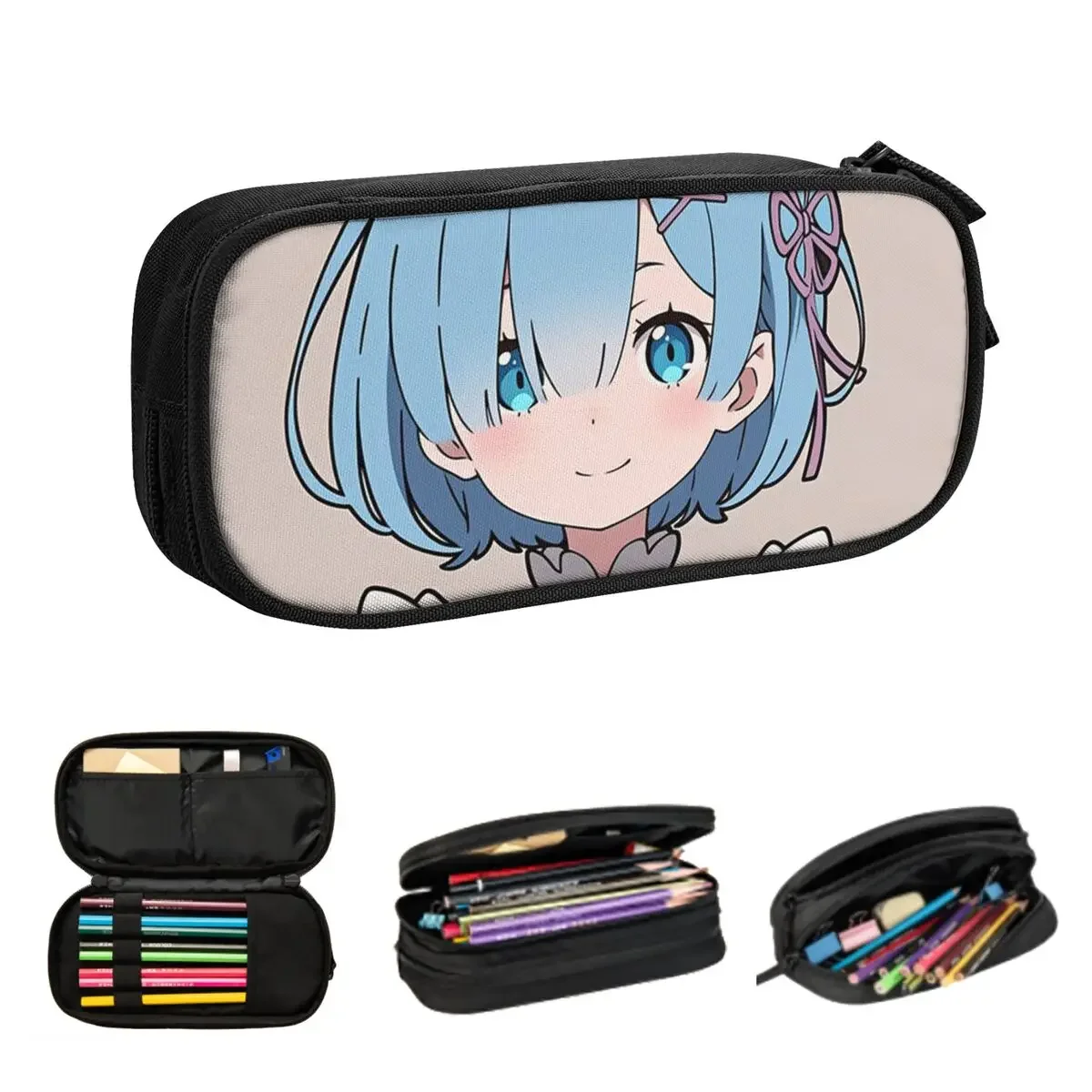

Re Zero REM Anime Cartoon Pencil Cases for Student School Pen Box Pencil Bag Large Capacity Pencil Pouch Pen Holder