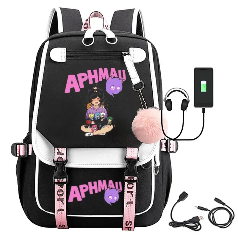 Mochila de Anime Aphmau con estampado 3D de dibujos animados Oxford impermeable bola completa USB mochila niños niñas estudiantes mochila de gran capacidad * 8 * Q