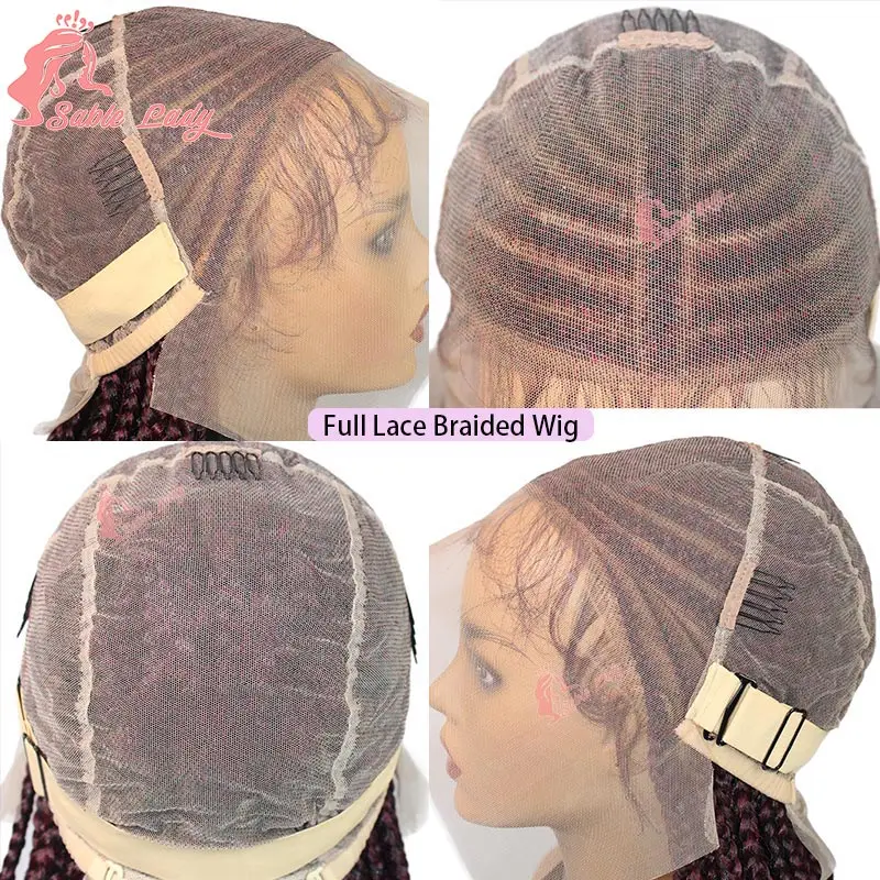 Cornrow Braided Wigs Box Braids Wig Synthetic Full Lace Knotless Braided Wig for Black Women Burgundy Lace Front Braiding Wig