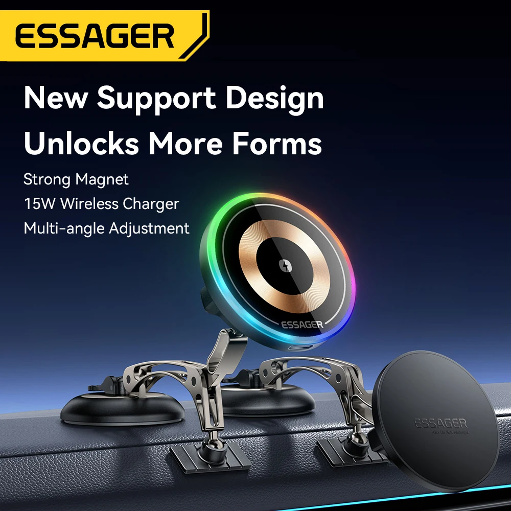 Essager 15W Magnetic Wireless Charger 360° Rotation Dashboard Vacuum Suction Car Phone Holder Car Mount for iPhone 17 16 15 14