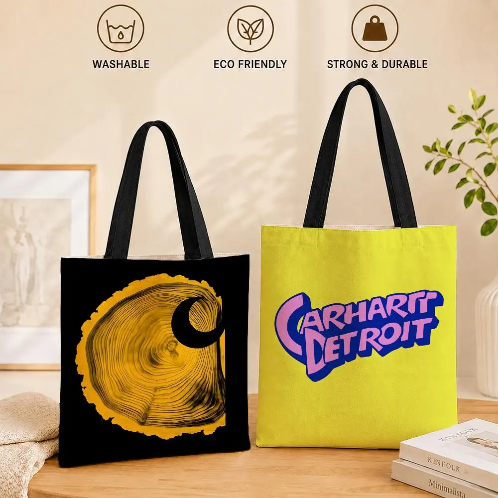 Bolsas de almacenamiento con decoración C-Cute Carhart, bolso de lona para mujer, bolso de compras de hombro reutilizable de gran capacidad