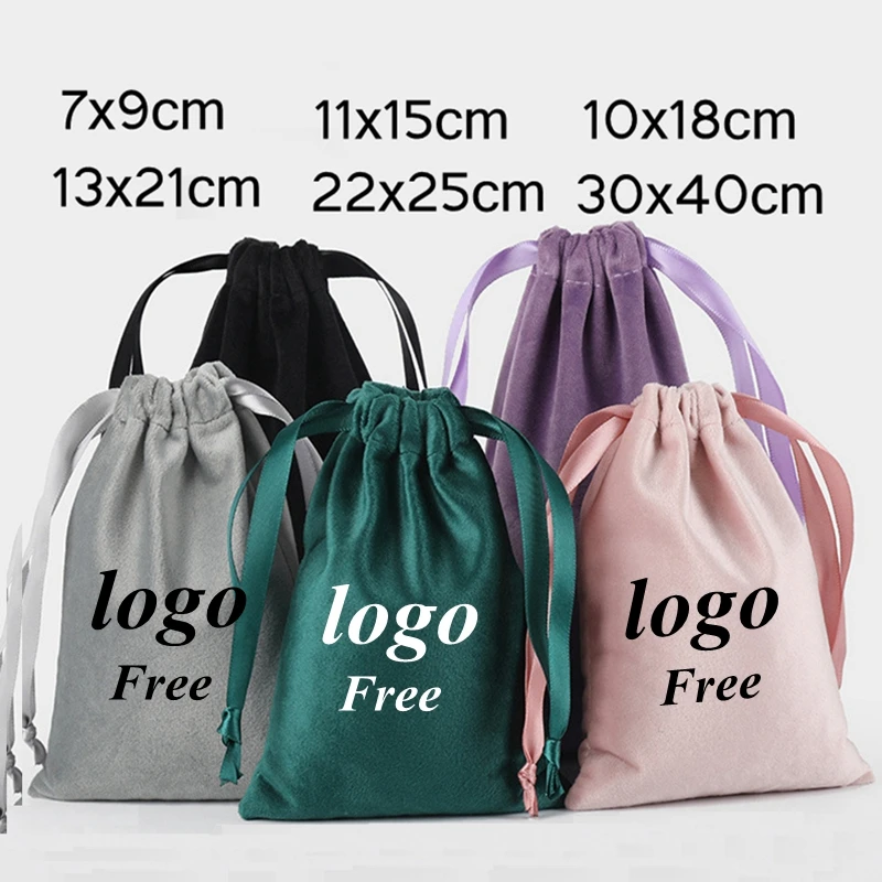 

Custom Logo FREE Vevet Drawstring Earing Studs Bracelets Pouches Jewelry Watch Cellphone Packaging Bag Gift Personalized Pouch