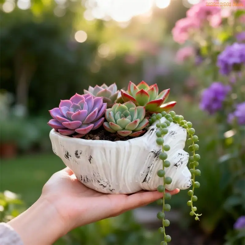 K1AE Elegant Resin Flower Pot Handcrafted Nordics Succulents Planter Seashells Themed Flower Pot For Home And Office Aesthetics