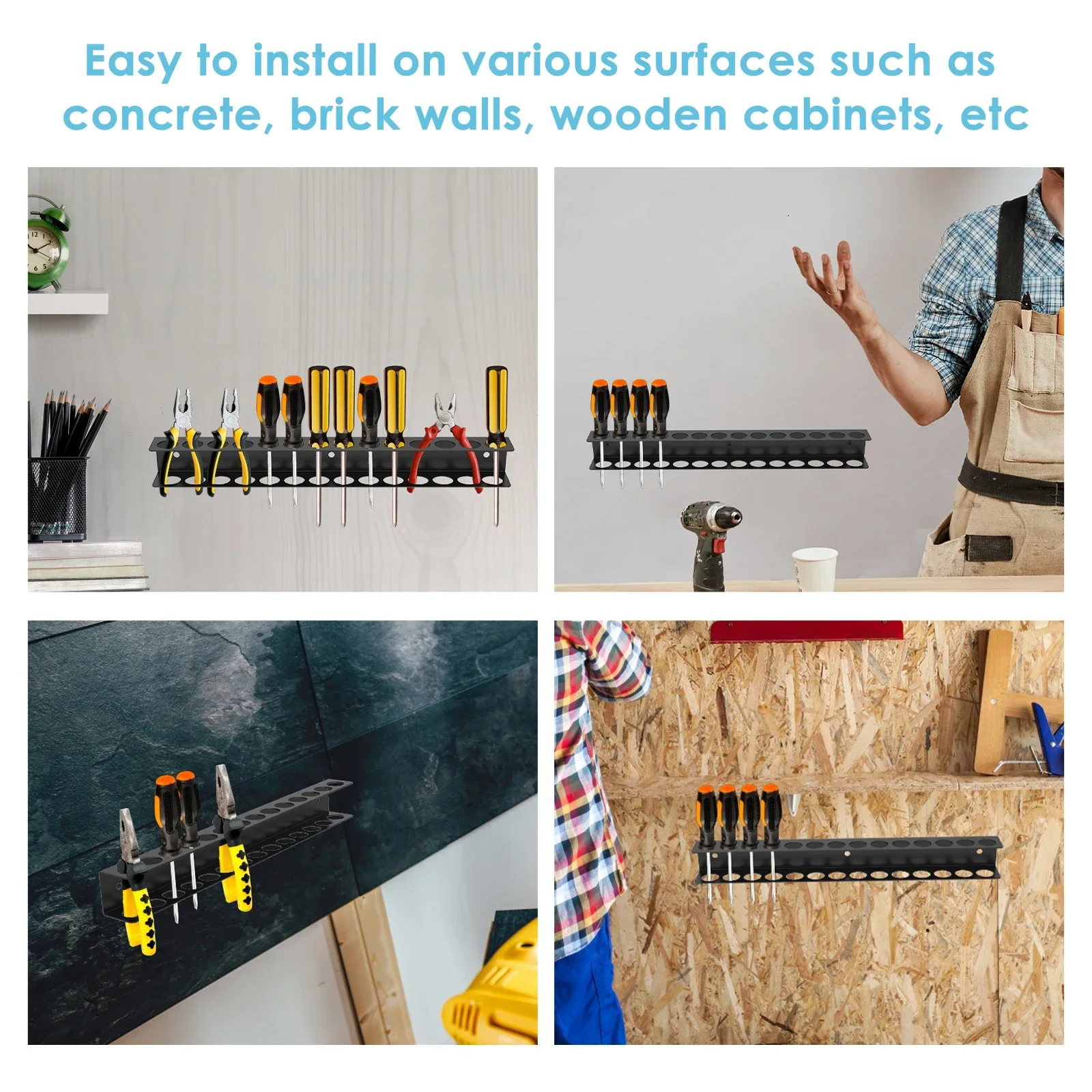 حامل مفك براغي، حامل أدوات موفر للمساحة، حامل مفك براغي عالي التحمل على الحائط مع 23 فتحة لرف تخزين الأدوات سهل #4