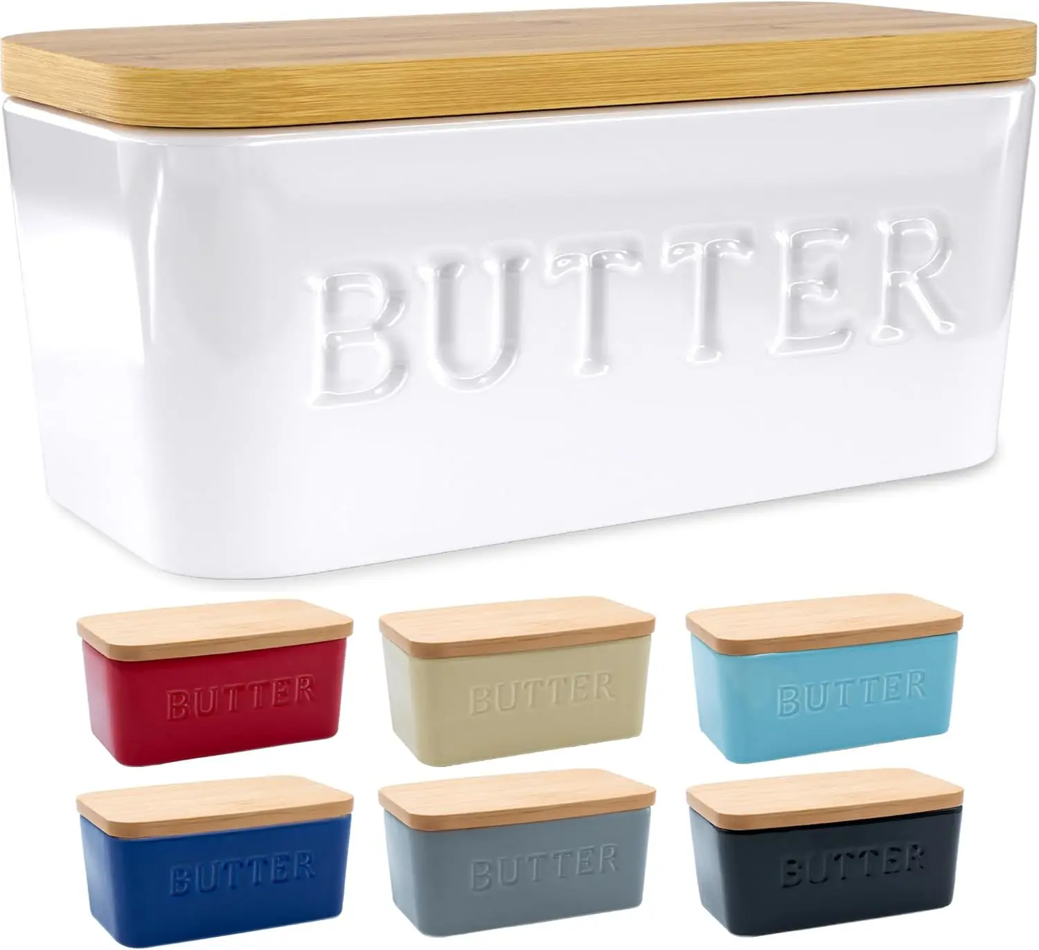 

Extra Large Ceramic Butter Dish with Airtight Lid, Countertop or Fridge Storage, White