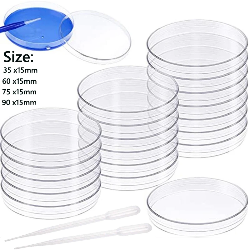 5-10pcs Plastic Petri Dishes 35-90mm Cell Culture Dish High Temp Resistant with 10 Plastic Transfer Pipettes 3ml