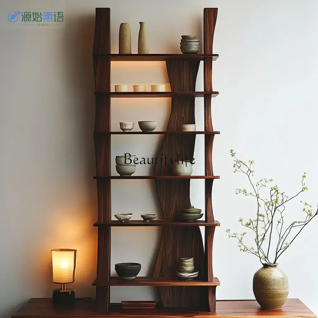 

yj21 Wabi Sabi Wind Log Bogu Rack Chinese Bookshelf Partition Tea Room Retro Solid Wood Customized Tree-shaped Shelf