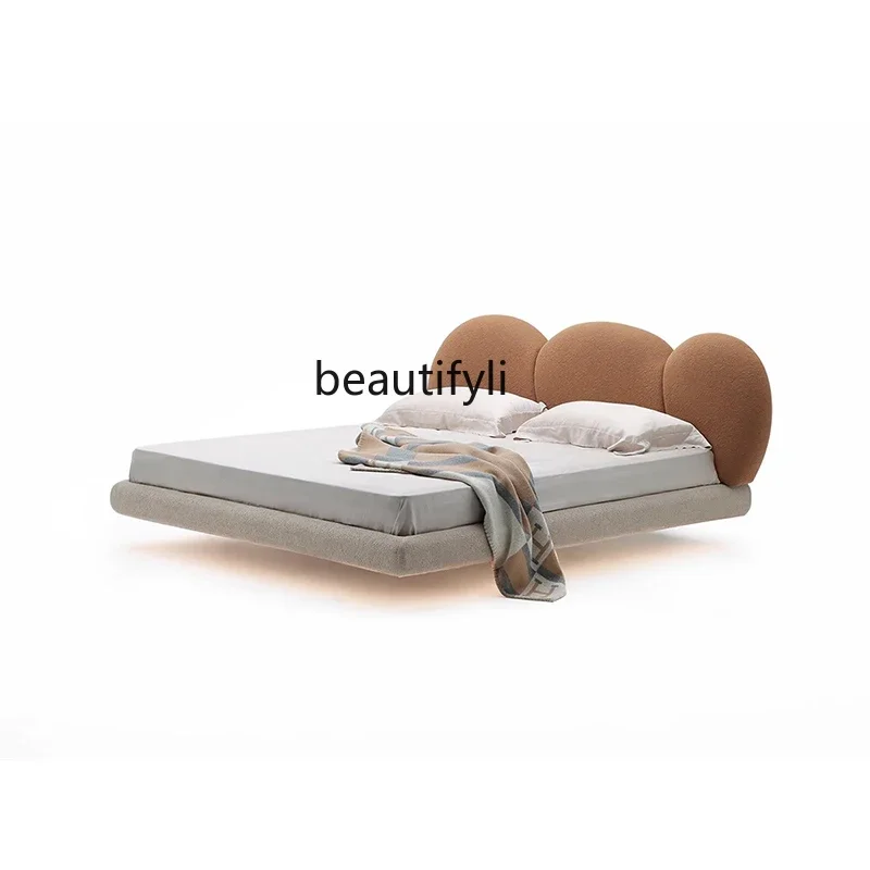 

ss7486 Nordic modern simple high-end children's master bedroom, designer suspended double pebble fabric bed