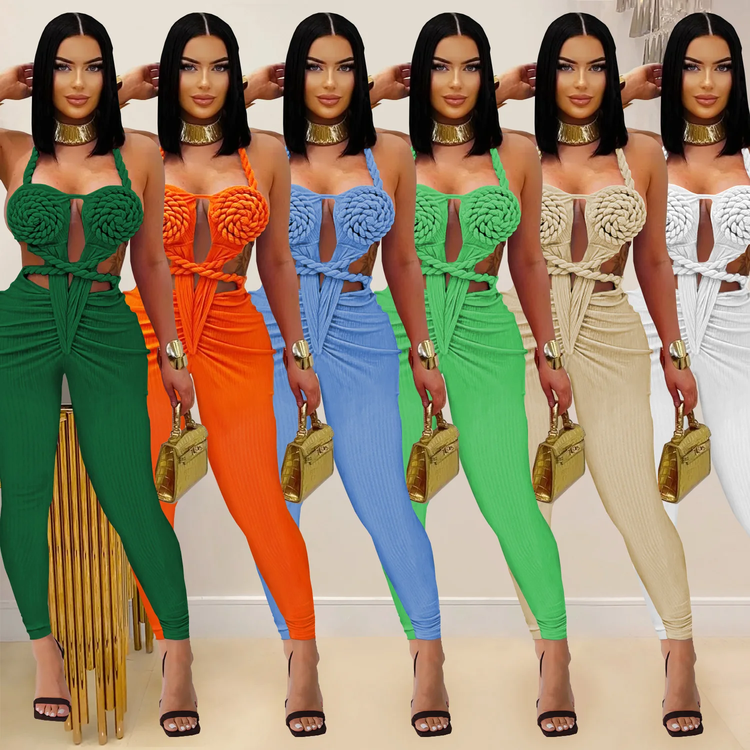 

Faionable Casual Sexy Women's terne Bal Jumpsuit High Waist Long Pants Thin Summer Clothing Chinese High Quali