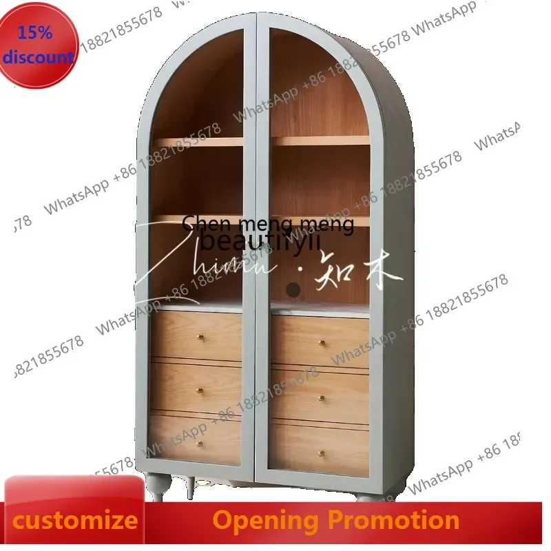 

S7486 ss Custom French Style Solid Wood Arch Wine Cabinet American Retro Side Cabinet Nordic Glass Cabinet Modern Double Door B
