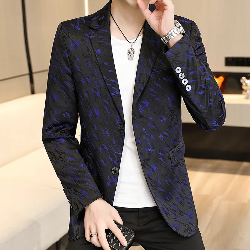 

HOO 2023 Men's Autumn and Winter New blazer Youth Jacquard Slim Fit Leisure blazer