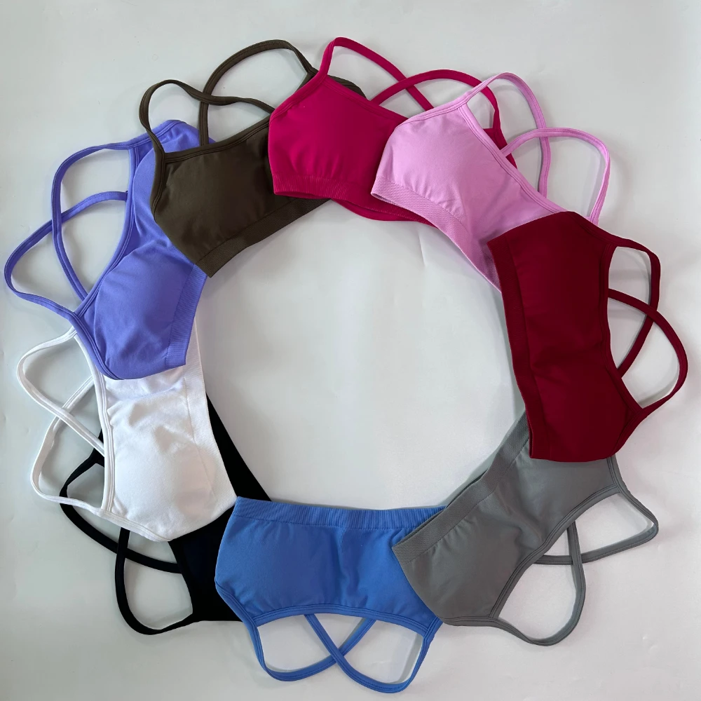 Damen Sport-BH mit abnehmbaren Trägern, rückenfreier Yoga-BH, gepolsterter BH, sexy Top, Kreuzrücken, Gym-Crop-Top, Fitness-Unterwäsche – Detail 6