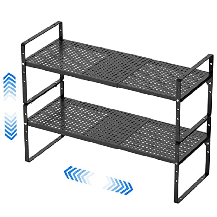 

Expandable Kitchen Cabinet Shelf Organizers, Stackable Metal Pantry Storage Shelves Rack, Adjustable Counter Spice Shelf for Ca