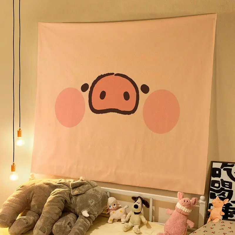 VIKAMA Cute Cartoon Pig Tapestry, Adorable Pig Wall Hanging, Polyester Bedroom Living Room Decor, Sweet Style Backdrop, for Home