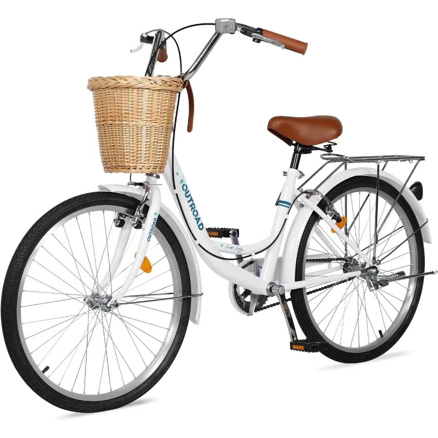 

Пляжный крейсер для женщин 24, 26-дюймовый женский велосипед для поездок на работу, 1 скорость, женский велосипед с корзиной, двойное VBrake, регулируемое сиденье для женщин
