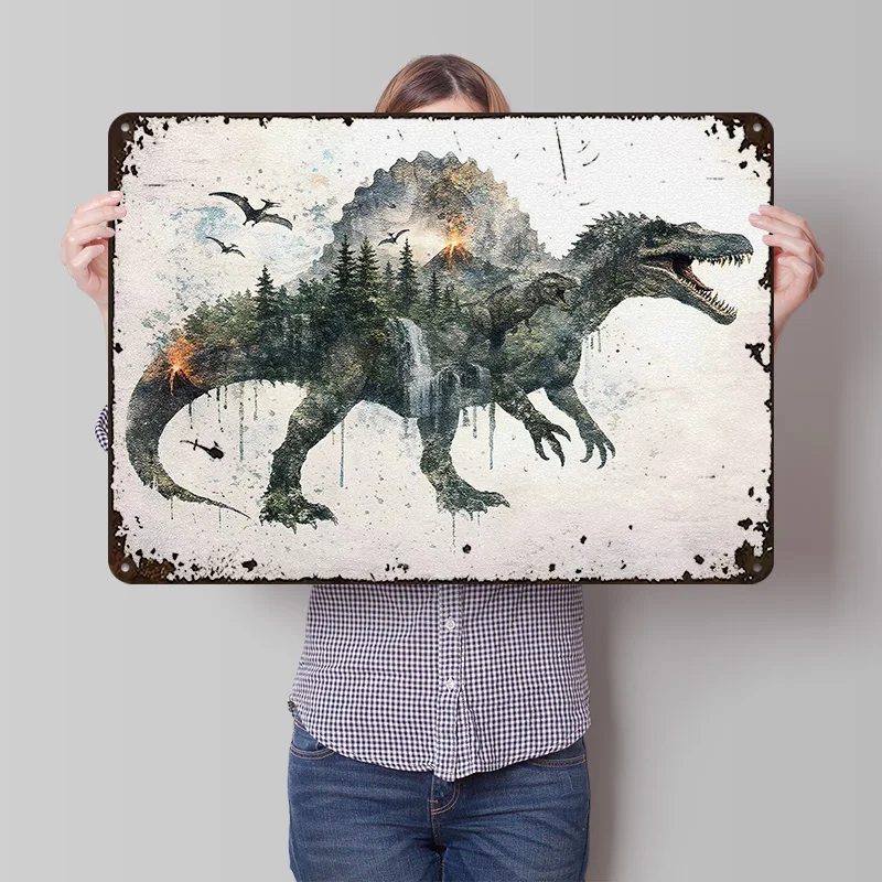 

Металлический постер «Спинозавр», индивидуальный дизайн, ретро-винтажные жестяные таблички для декора дома, украшения гостиной, игровой комнаты