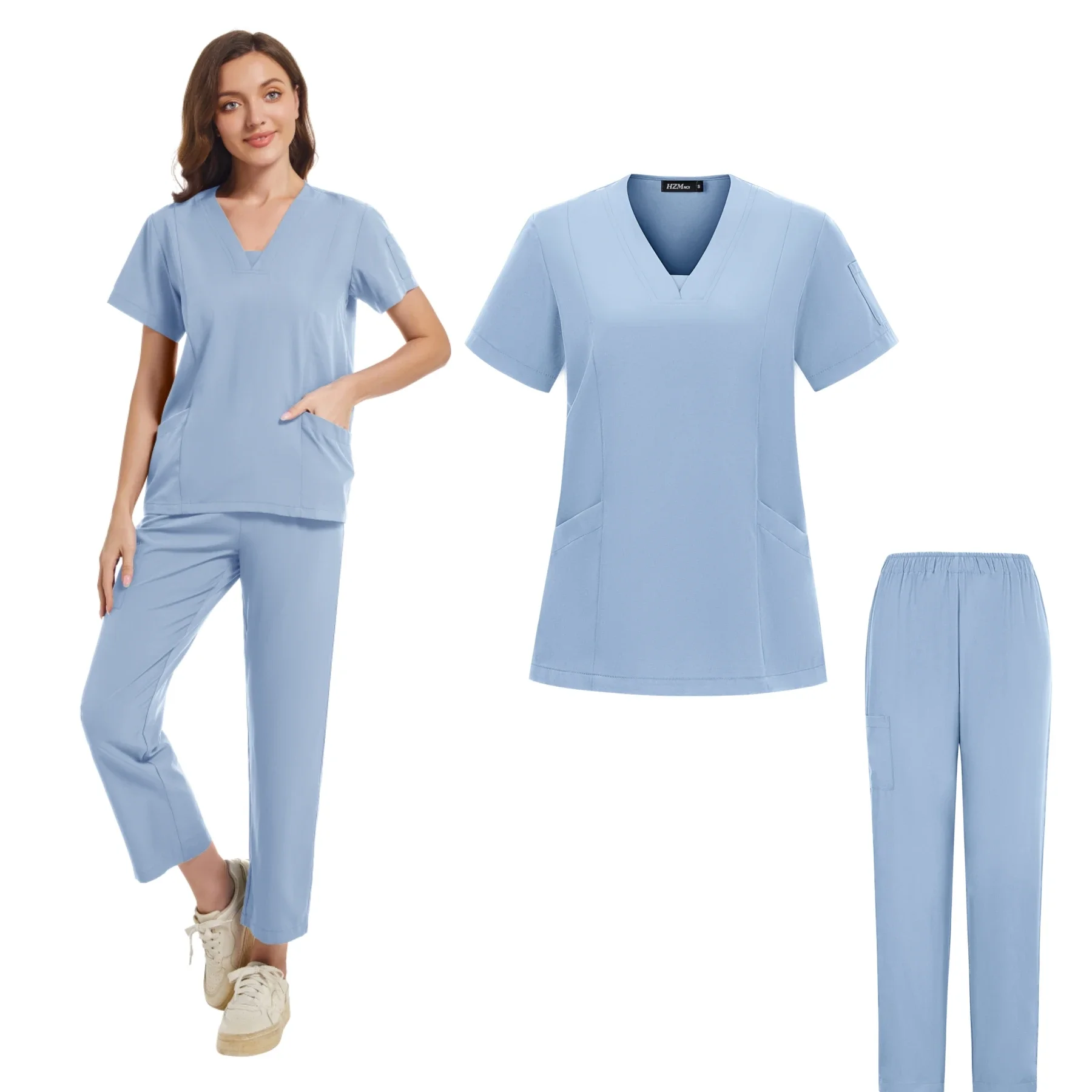 Mangas curtas V-Neck Enfermeira Scrub Uniforme para Mulheres, Médico Scrubs, Uniforme de Enfermagem, Confortável Jogger Set, Hospital Scrub, Dcotor