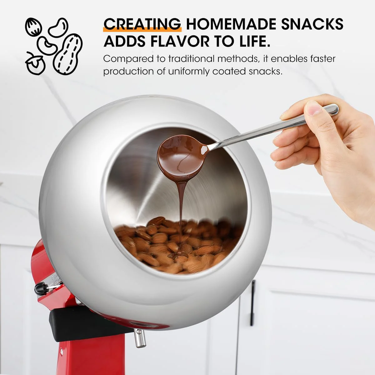 Chocolate Coating Machine Attachment for KitchenAid Tilt-Head Mixers 4.5QT & 5QT,Chocolate Coating Machine for Nuts, Almonds view 3