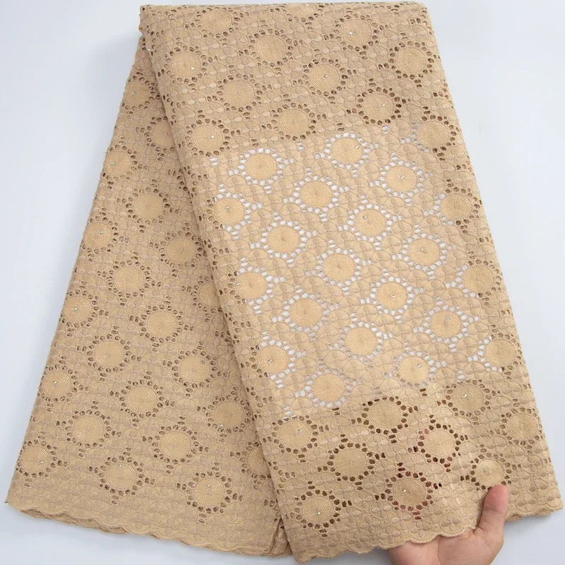 

SJD LACE 2024 Clearance Style African 100% Cotton Embroidery Lace Swiss Voile Lace Stones for Sewing Wedding Party Dresses A3175