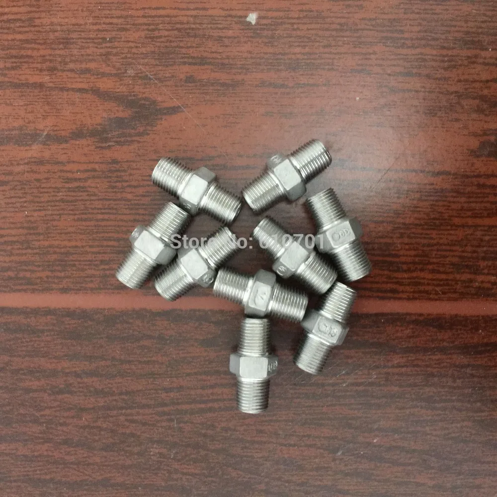 10pcs 육각 니플 1/8 "수컷 x 1/8" 수컷 304 스테인레스 스틸 스레드 파이프 피팅 NPT