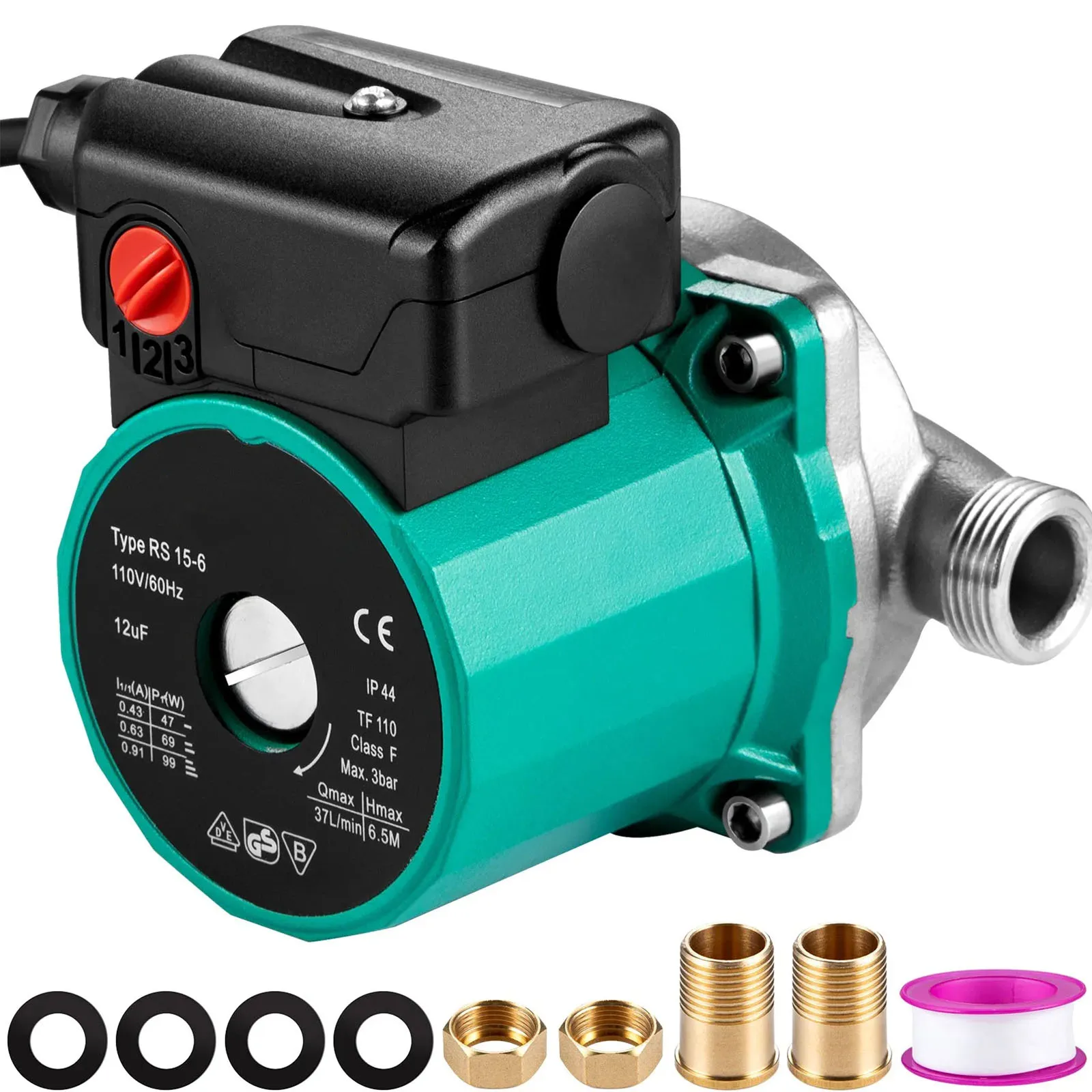 Hot Water Recirculating Pump, Water Circulator Pump, Circulation Pump, 3 Speed Control for Electric Water Heater System