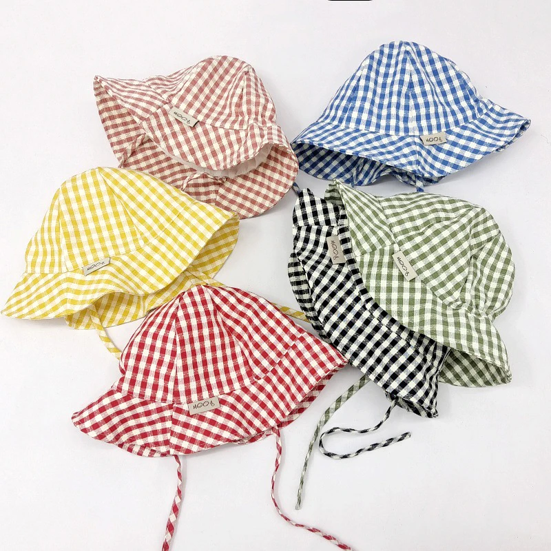 

Кепка-рыбак для новорожденных от 0 до 1 года, клетчатая шляпа от солнца для маленьких девочек и мальчиков, защитная шляпа от солнца для улицы, летняя шляпа от солнца для девочек