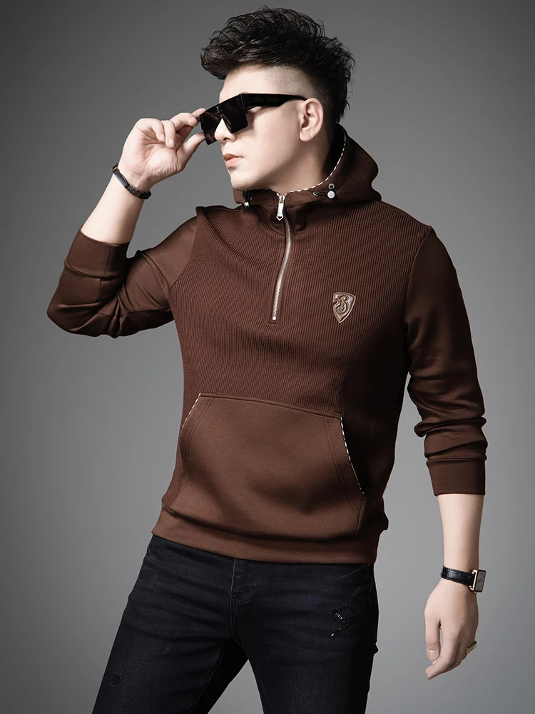 

High-End Feel Knitted f Zip Hoodie Men's Sweatirt Autumn Winter New Trendy Brand Long Sve Overhead Hoodie Jaet