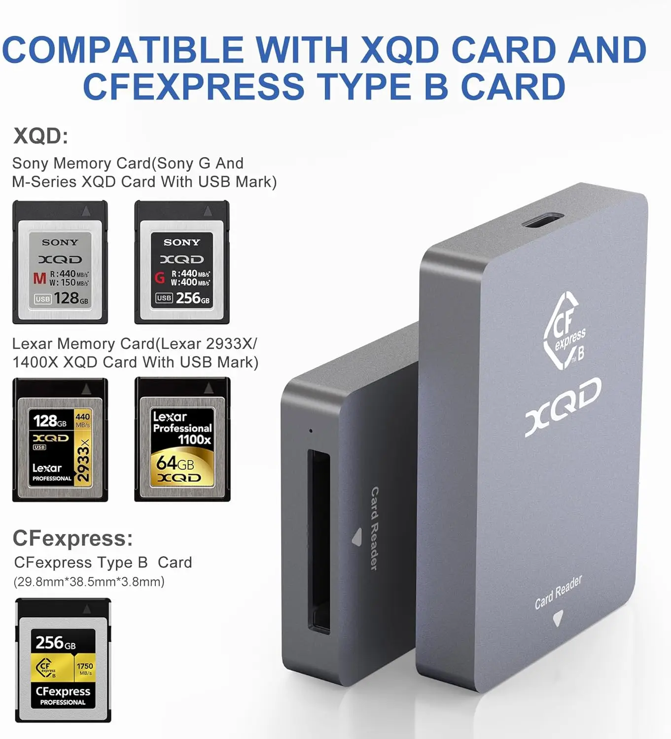 XQD & CFexpress Type B Card Reader USB 3.2 10Gbps CFexpress Memory for CF Express,Sonyy G/M Mark XQD and Lexar 2933x/1400x