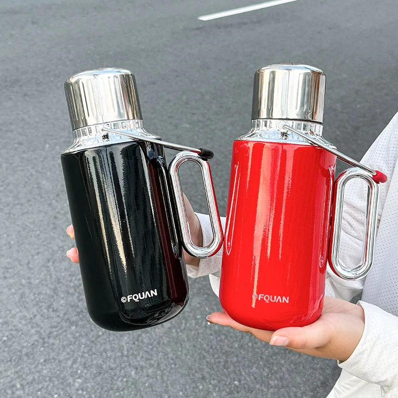 1pc Stainless Steel Hot & Cold Insulated Water Bottle, 1000ML Large Capacity Handheld Thermos, Portable Vacuum Cup for Sports view 5