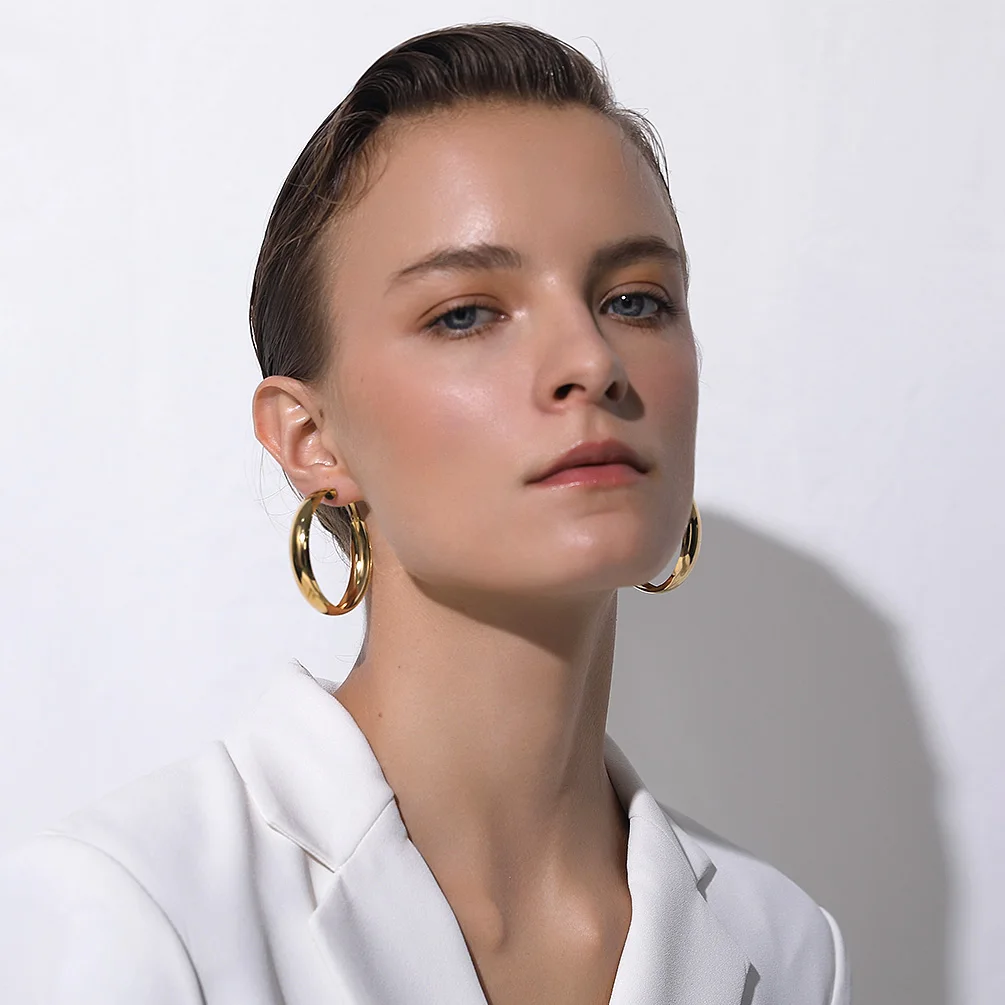 U7 Stainless Steel 40/60/80mm Curve Band Round Hoop Earrings for Woman Small Large Statement Hoops Lightweight Ear Jewelry Gift