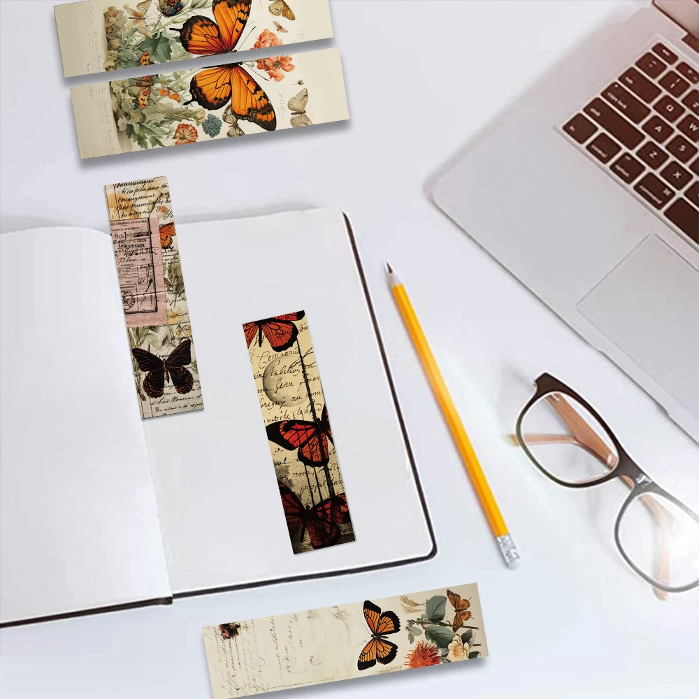 30PCS Retro Butterfly Bookmark Laptop Read Books Waterproof Art Picture Home Stationery Coffee Decoration Gifts Bookmarks