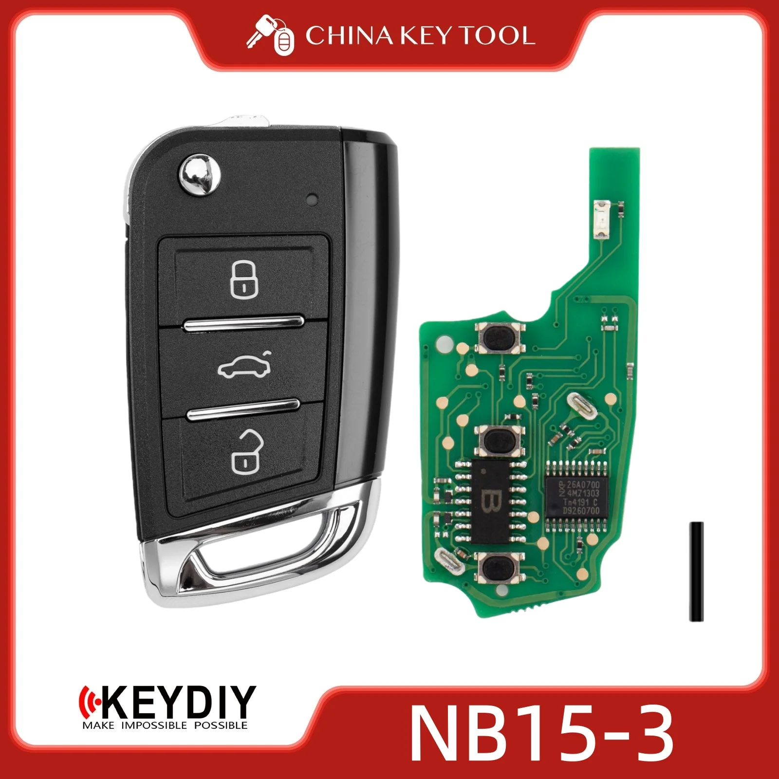 

Универсальный выкидной ключ-пульт KEYDIY KD NB15-3 с 3 кнопками, совместимый с VW MQB